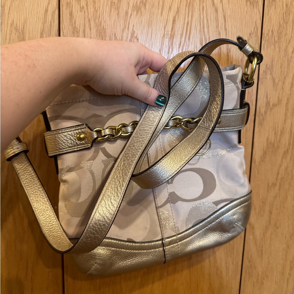 Coach Beige and Gold Women's Crossbody Bag